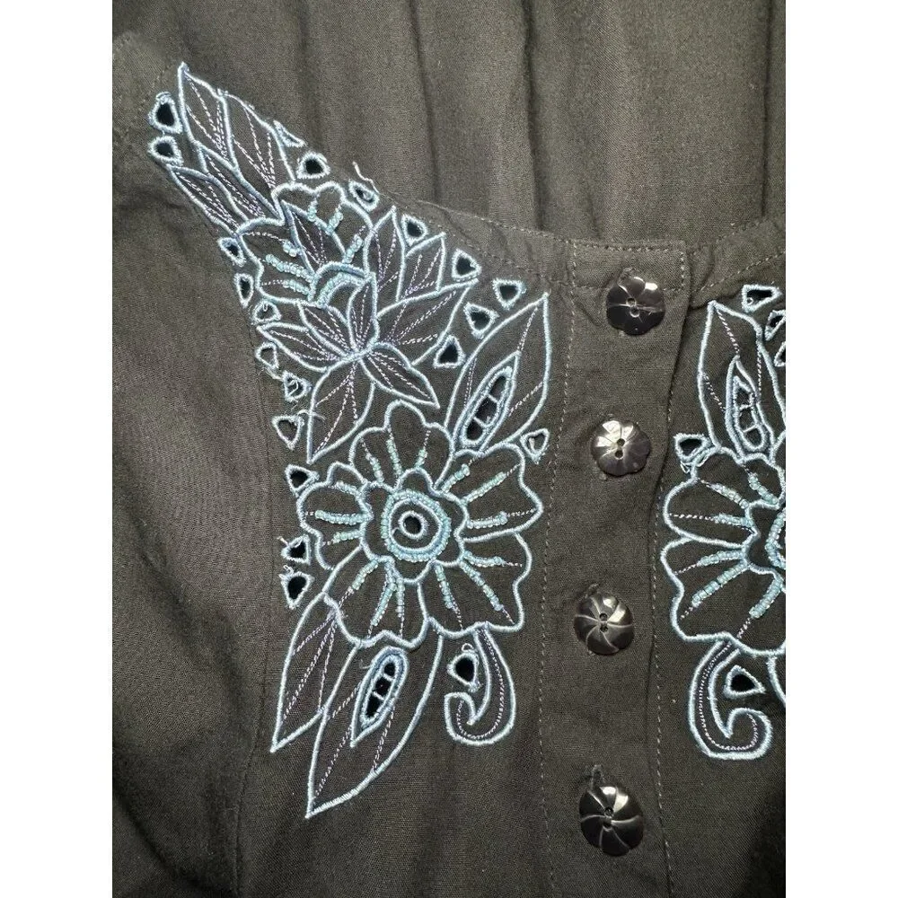 Button Down Embroidered Lace Bohemian Dress 90’s Western Coastal Cowgirl - Picture 15 of 15